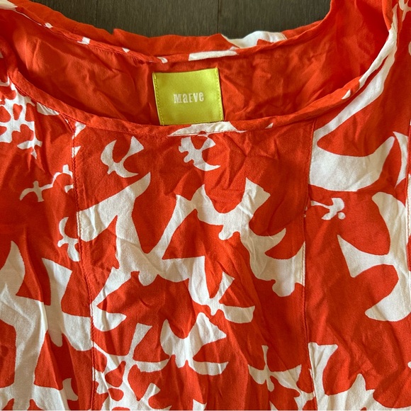 Maeve Anthropologie Indiga‎ Swing Dress Cap Sleeve Orange White Doves Size S - Picture 3 of 13
